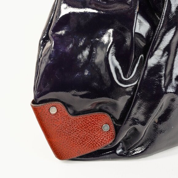 Marni Balloon Navy-Patent-Leather Trimmed Shoulder Bag - Picture 9 of 11